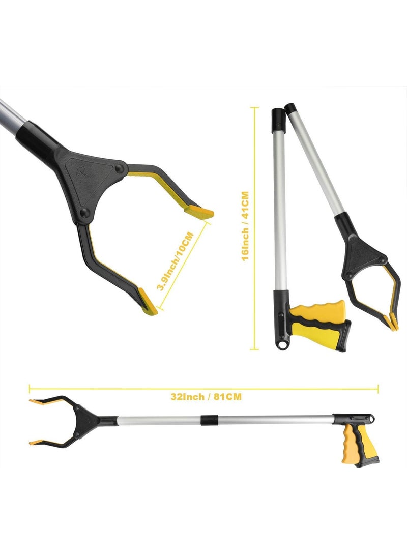 Litter Picker, 32" Foldable Long Arm Mechanical Grabber Reacher Grab & Grip Rubbish Pick Up Hand Pick-Up, Lightweight Extender Gripper Tool Handy Assist Reaching Aid (Yellow) - Image 2